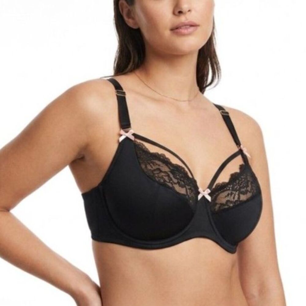 Cacique Women's Black Lightly Lined Quarter Cup Strappy Underwire Bra Size 46DD